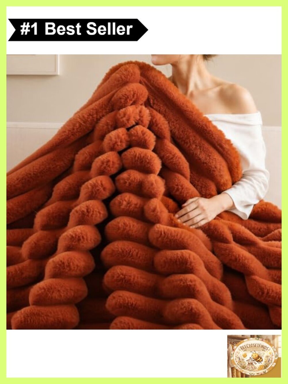 Faux Rabbit Fur Striped Throw Blanket 50x60 870GSM Plush Cozy